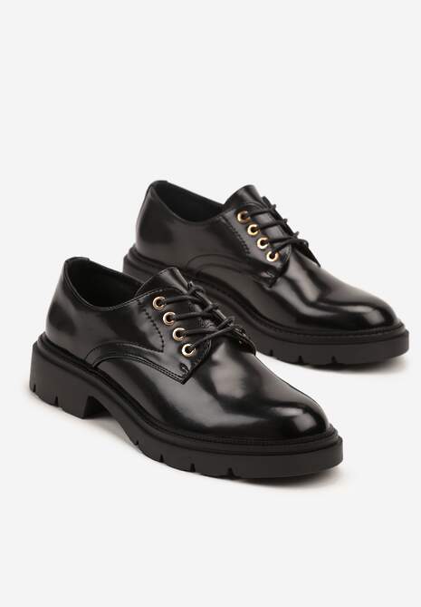 Czarne Półbuty na Platformie z Tłoczeniem Delmiene