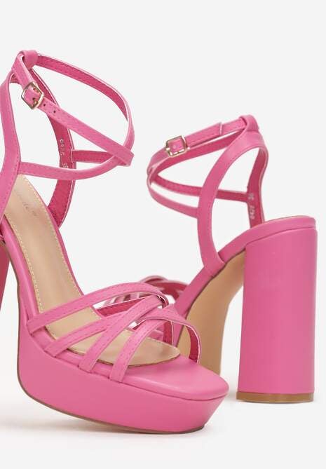 Fuksjowe Sandały na Wysokim Słupku z Platformą i Skośnymi Paseczkami Camma