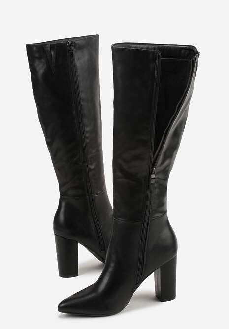 Czarne Kozaki Vices na Słupkowym Obcasie z Noskiem w Szpic Lanoretta