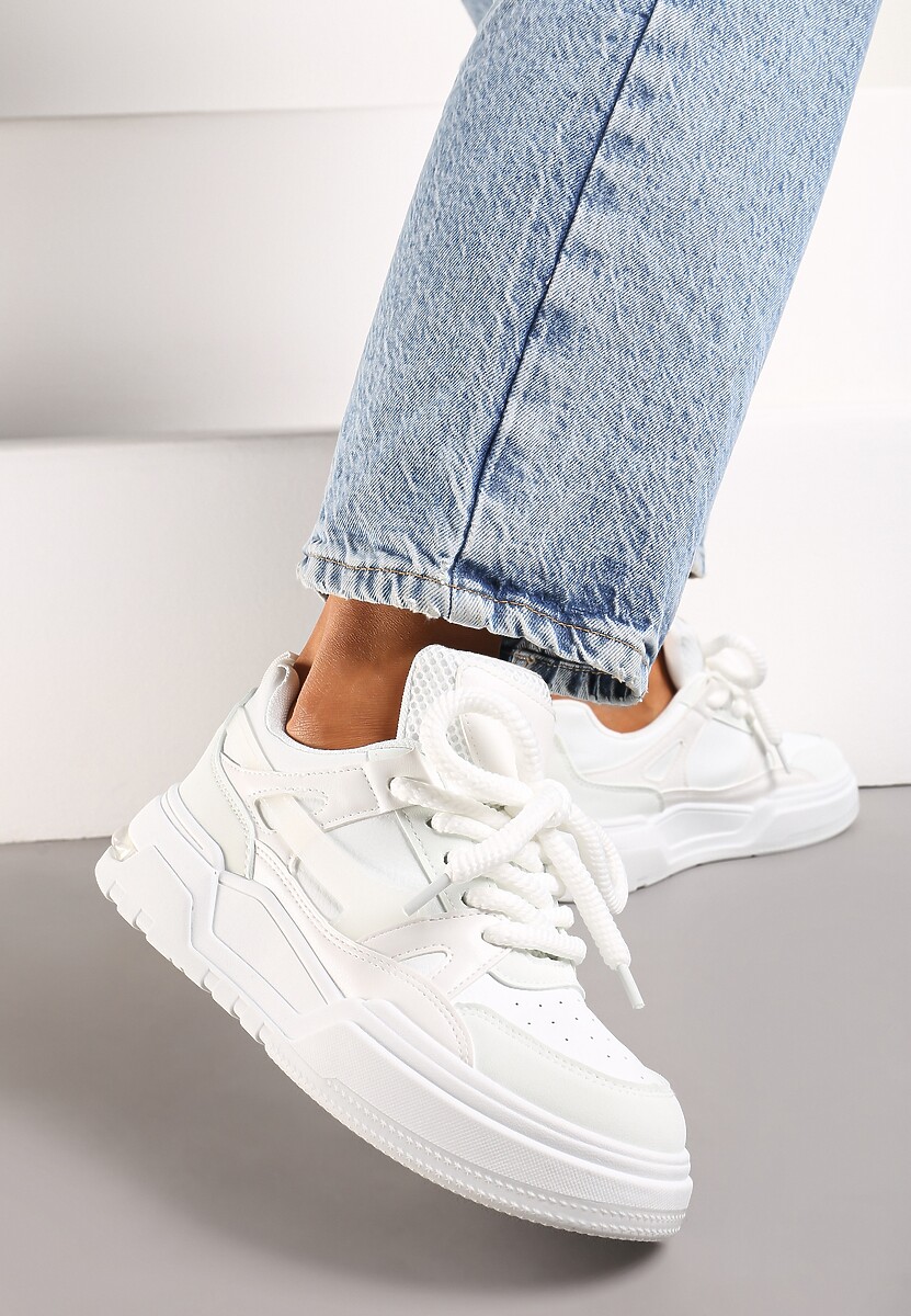 Zielono-Białe Płaskie Casualowe Sneakersy ze Sznurowaniem i Transparentnym Elementem z Tyłu Gamarie