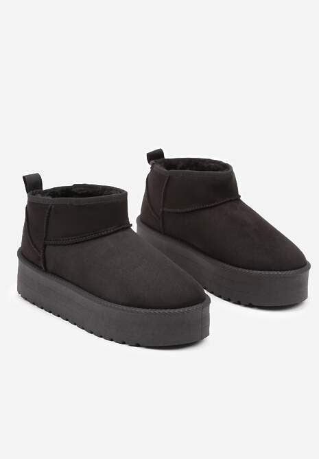 Czarne Wsuwane Śniegowce na Gładkiej Platformie Merileeanne