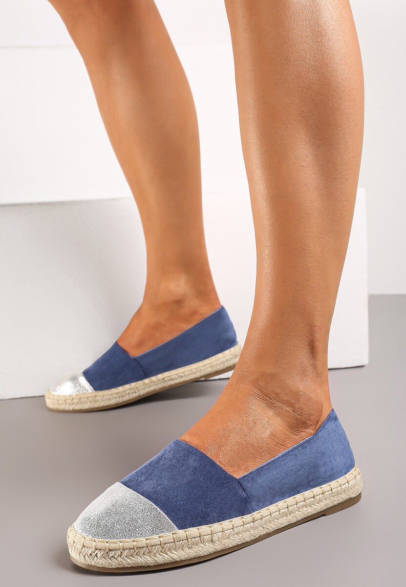 Niebieskie Espadryle z Ozdobnym Noskiem i Plecioną Podeszwą Eiris