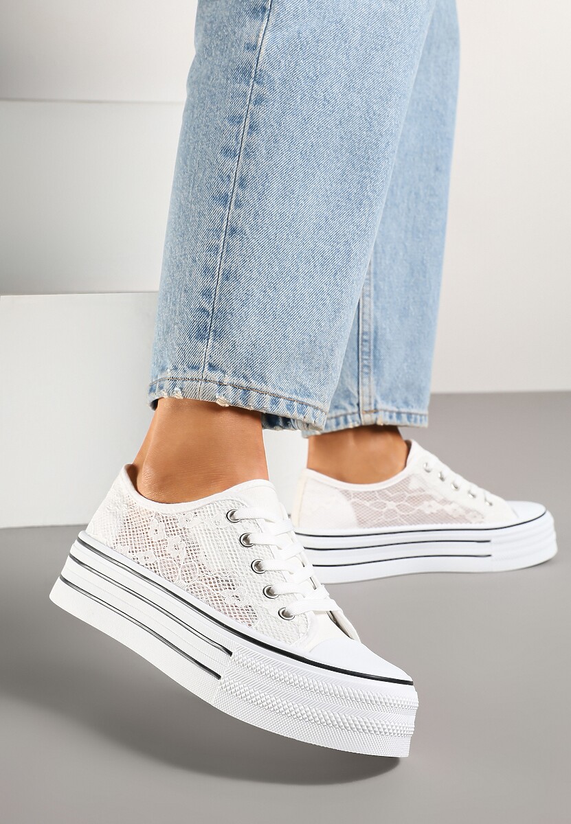 Białe Koronkowe Trampki Vices na Podwójnej Podeszwie Telosira
