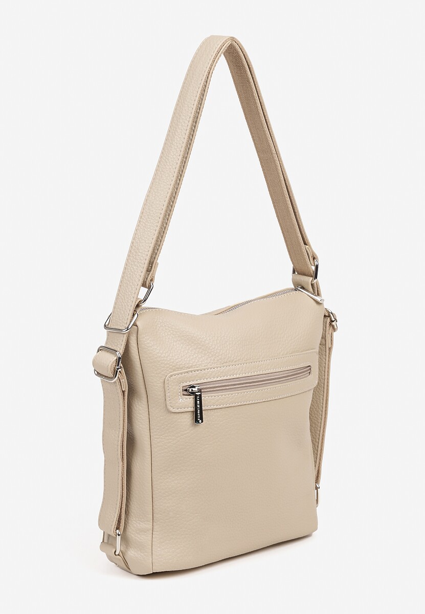 Beżowa Torebka Ozdobiona Metalicznym Napisem Tenzara