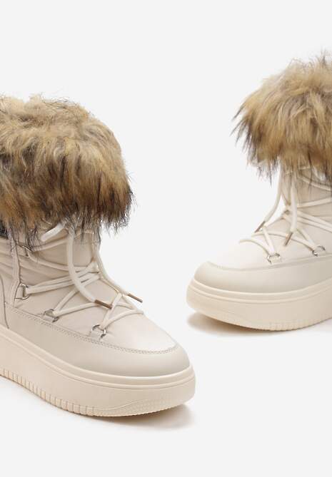 Beżowe Śniegowce na Grubej Podeszwie z Futerkiem Uplift
