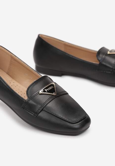Czarne Mokasyny Loafersy z Klamerką i Płaską Podeszwą Kelse
