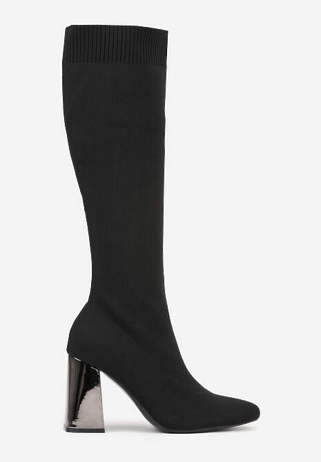 Czarne Skarpetkowe Kozaki VICES do Kolana na Metalicznym Słupku Rafenna