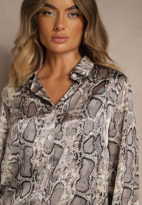 Szara Koszula Vices z Satynowej Tkaniny w Wężowy Print Resmina