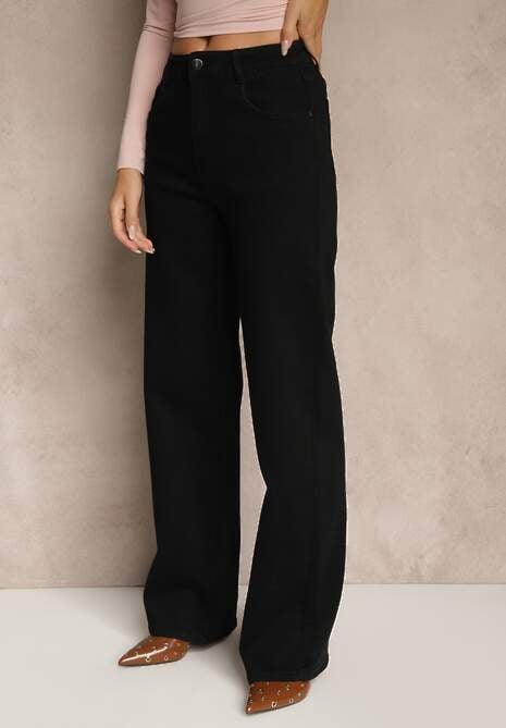 Czarne Jeansy High Waist z Szeroką Nogawką Riloresa
