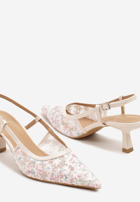 Różowe Siateczkowe Sandały na Kaczuszce z Noskiem w Szpic w Kwiatki Lisania