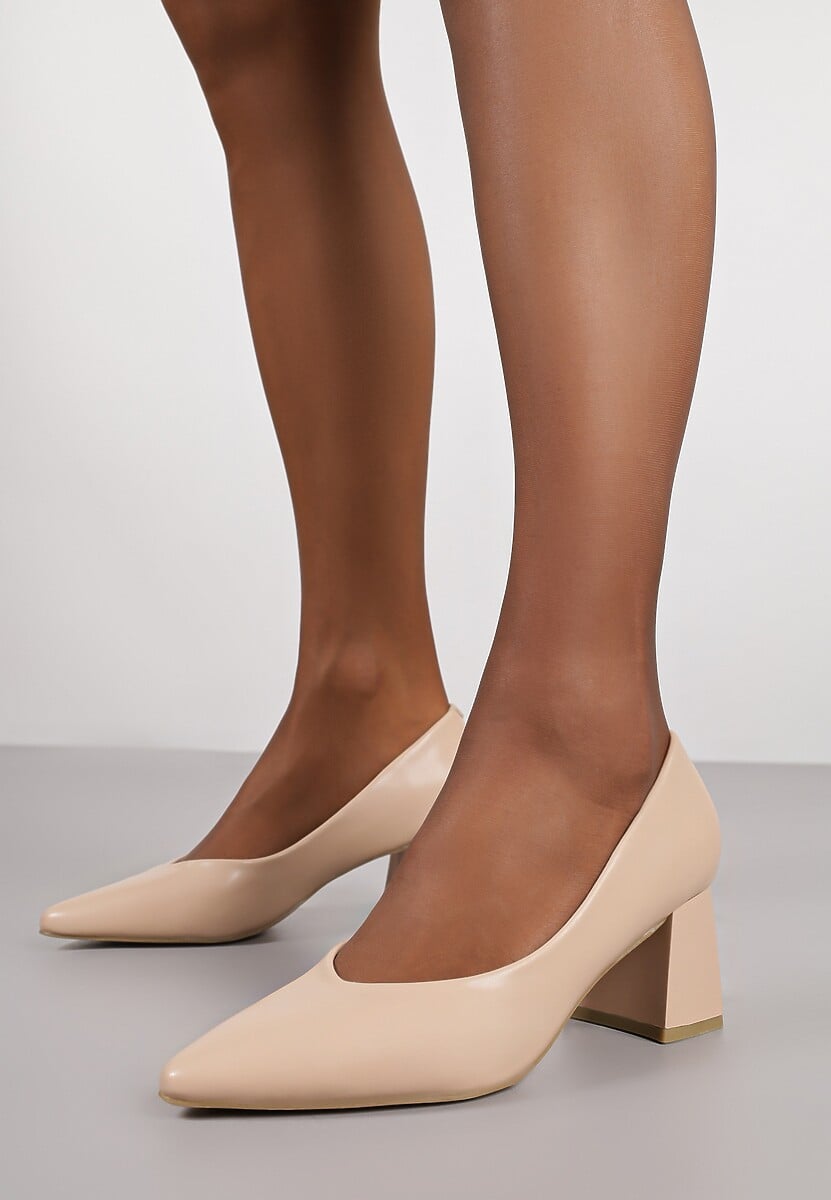 Beżowe Czółenka Vices Basic na Słupkowym Obcasie ze Skórzaną Wkładką Esande