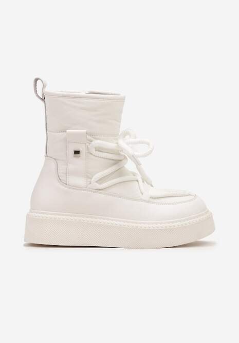 Białe Śniegowce na Platformie ze Sznurowaniem Tirilissa