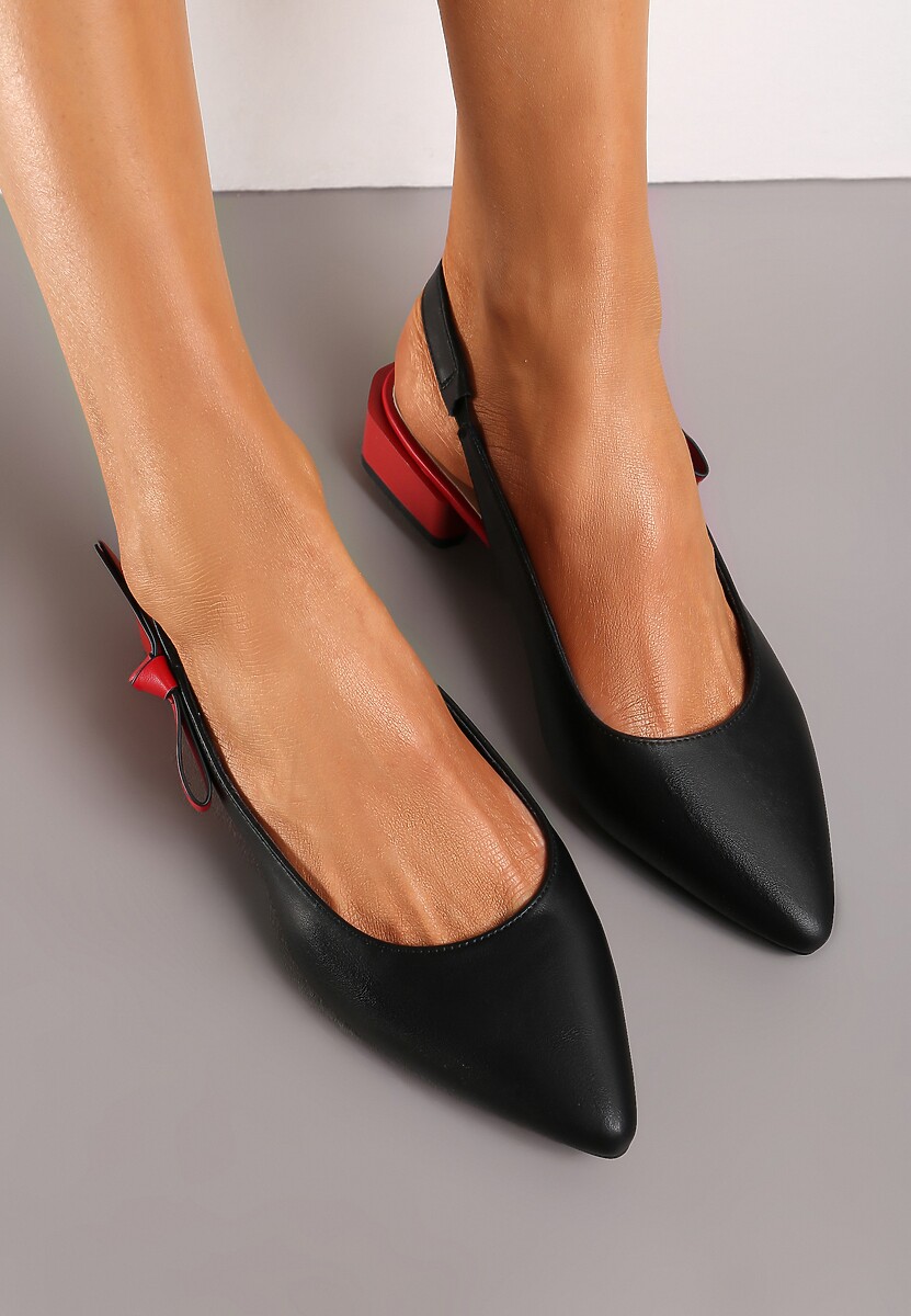 Czarne Sandały ze Skóry Naturalnej na Płaskim Obcasie ze Szpiczastym Noskiem Esmerell