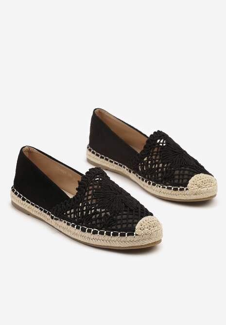 Czarne Ażurowe Espadryle na Podeszwie z Plecionki Nusariana