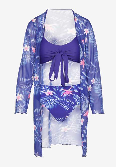 Niebieskie Bikini Biustonosz z Wiązaniem i Figi z Dodatkową Siateczkową Narzutką Zarionea