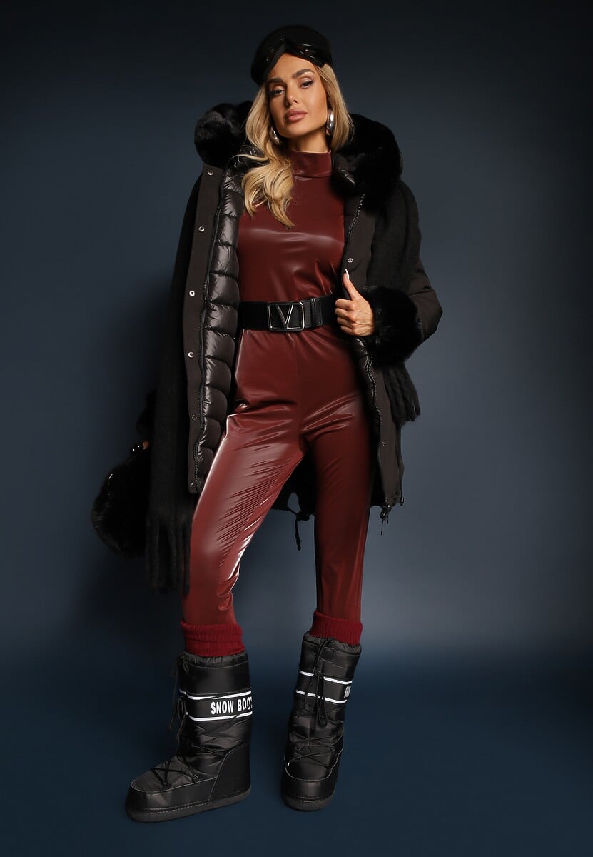 Czarna Dwustronna Kurtka o Fasonie Parki z Kapturem i Odpinanym Futerkiem Nevetalie