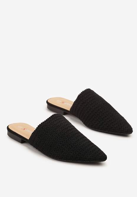 Czarne Klapki Mule Ozdobione Plecionką Lisirea