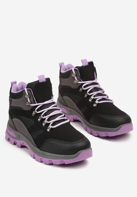 Czarno-Fioletowe Buty Trekkingowe Trapery Vices z Geometrycznym Wzorem Norrive
