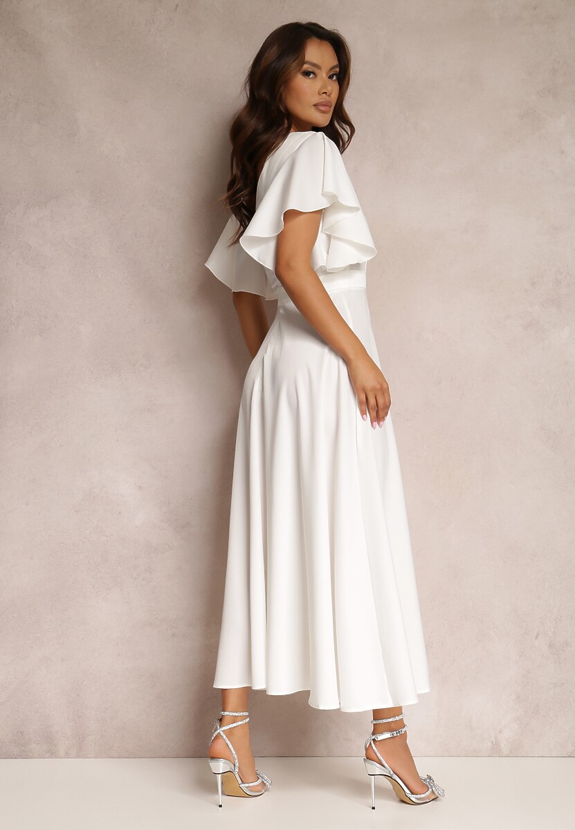 Biała Sukienka o Rozkloszowanym Kroju z Falbanami Bouchard