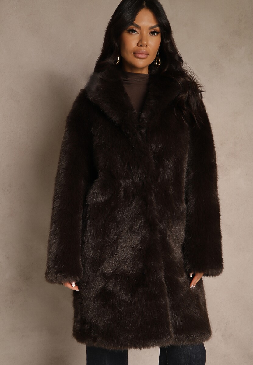 Brązowy Długi Futrzany Płaszcz Otirona