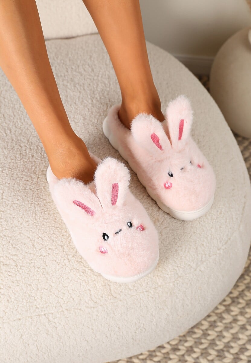 Różowe Futrzane Kapcie Vices na Platformie z Tłoczeniem w Stylu Królika Adarevia