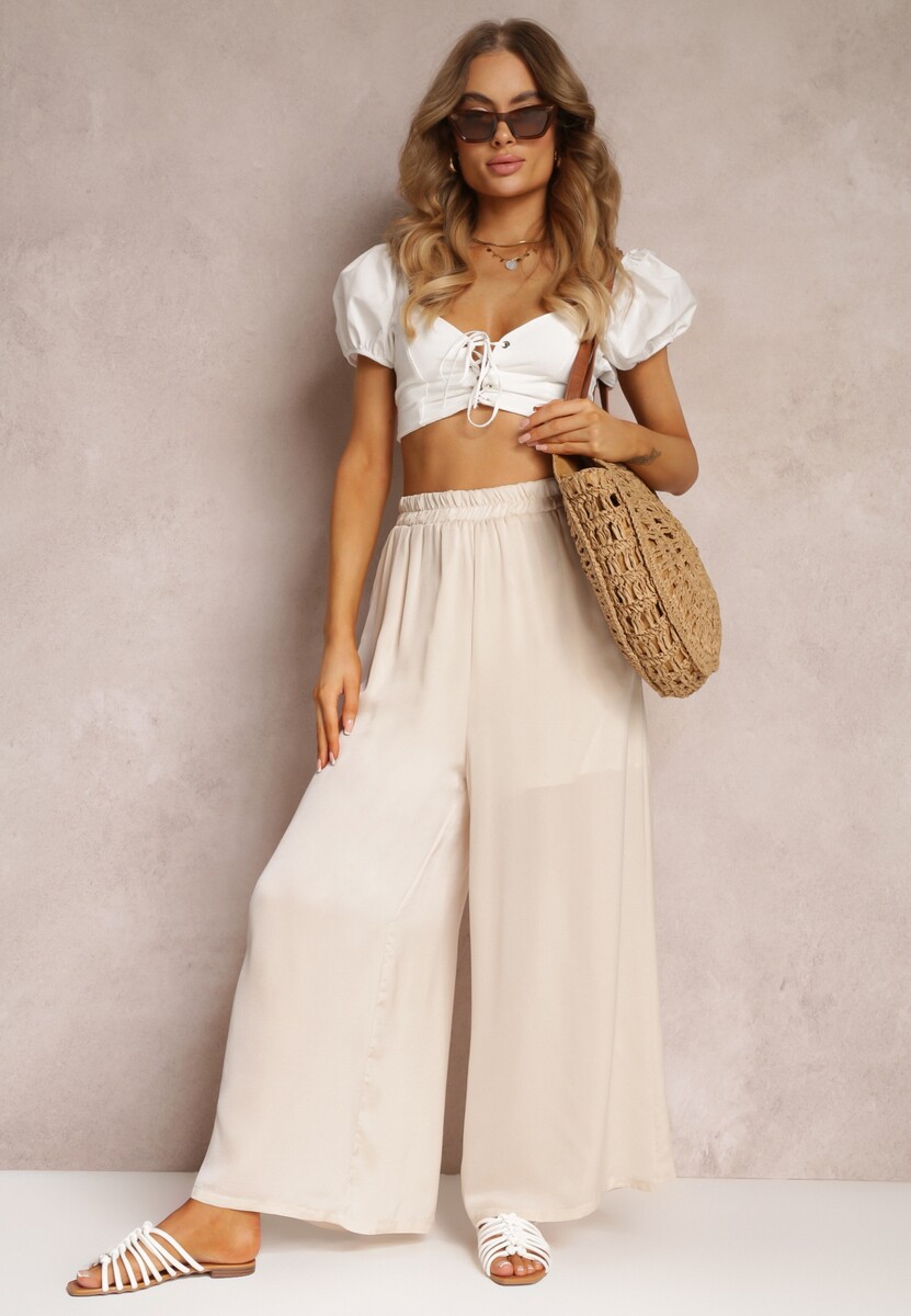 Jasnozielone Spodnie z Szerokimi Nogawkami i Gumką w Pasie Jacobisa