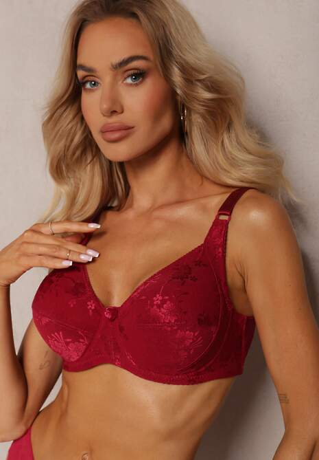 Bordowy Full Cup Biustonosz z Koronką Vikonie