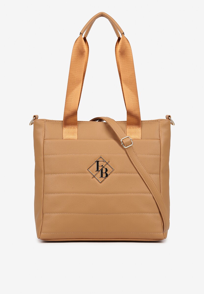 Szara Torebka Typu Shopper z Paskiem Crossbody i Aplikacją Zdobiona Pikowaniem Fleomira