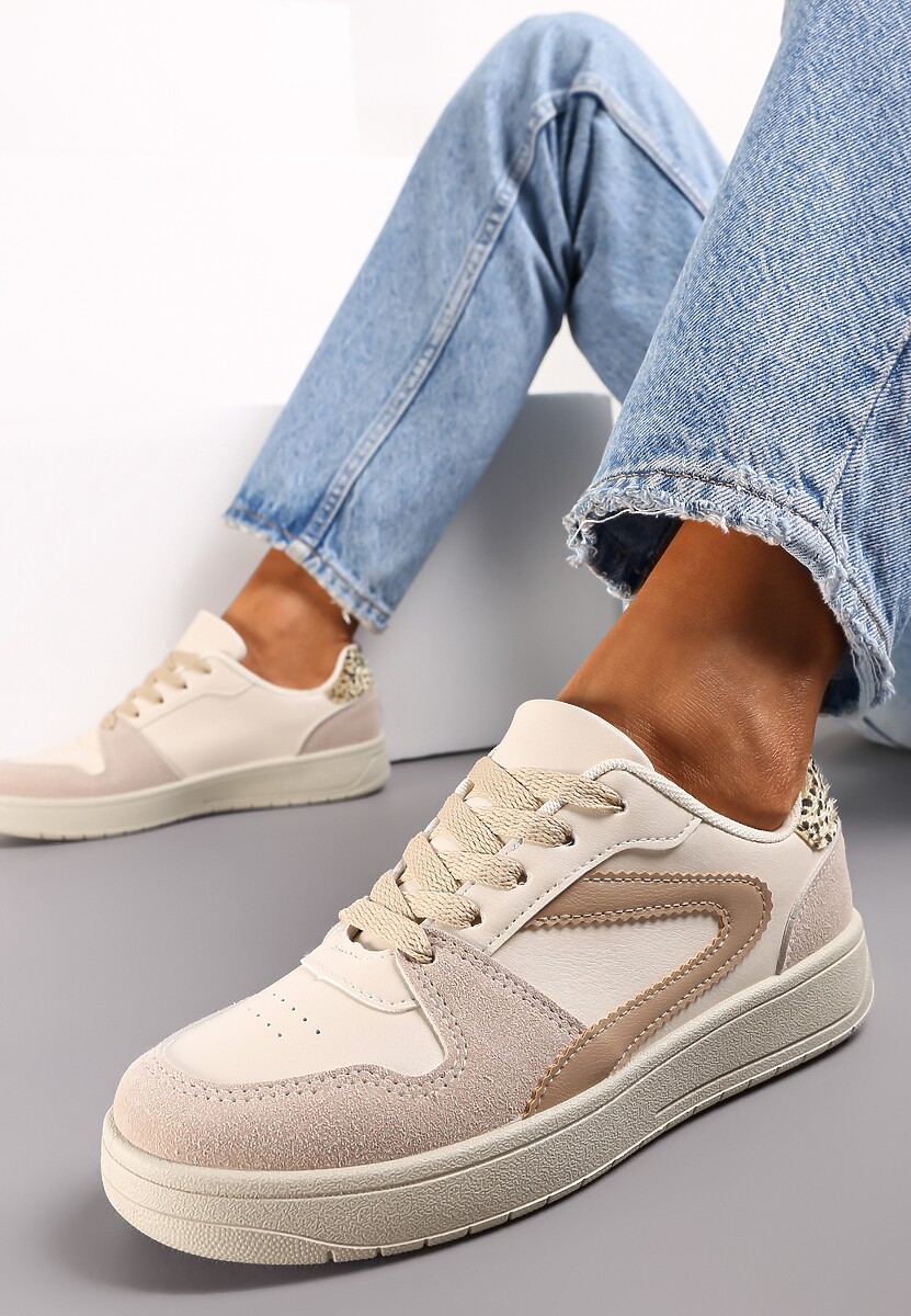 Beżowe Sneakersy Sznurowane przed Kostkę Moramis