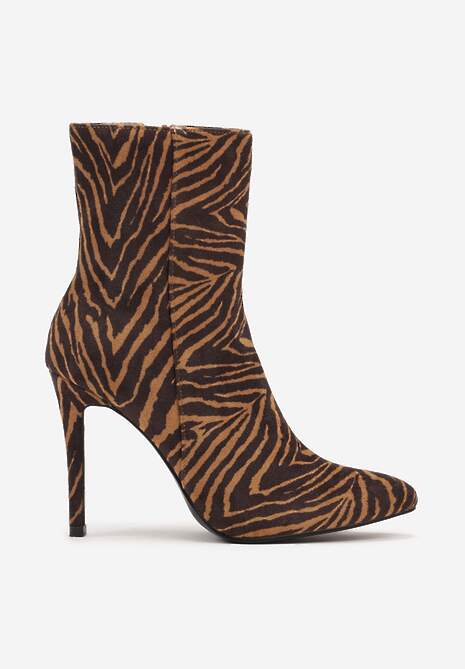 Czarno-Brązowe Botki na Szpilce ze Szpiczastym Noskiem Glencora