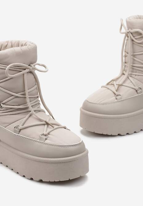 Beżowe Śniegowce na Platformie z Ozdobnym Wiązaniem Zingie