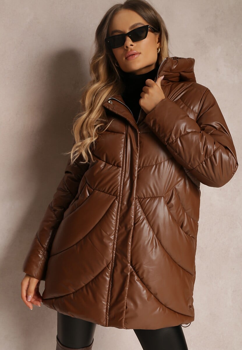 Czarna Kurtka Pikowana z Kapturem Greentry