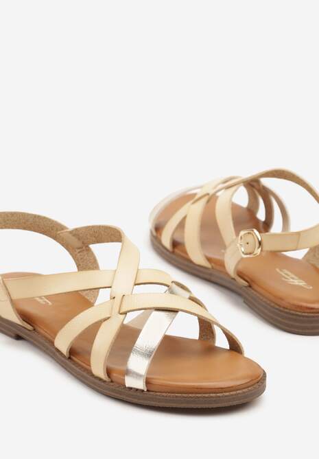Beżowe Sandały z Ozdobnymi Paskami Wionne