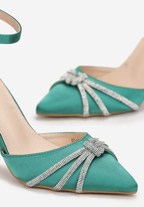 Zielone Sandały z Cyrkoniami na Szpilce Bersaba