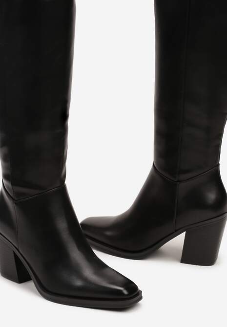 Czarne Casualowe Kozaki na Słupku Movara