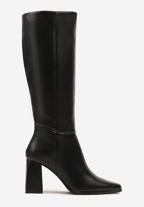 Czarne Casualowe Kozaki na Słupku Linnariela