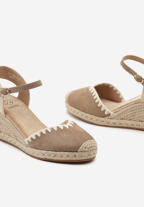 Ciemnobeżowe Sandały w Stylu Espadryli z Plecionką na Koturnie Tiimada