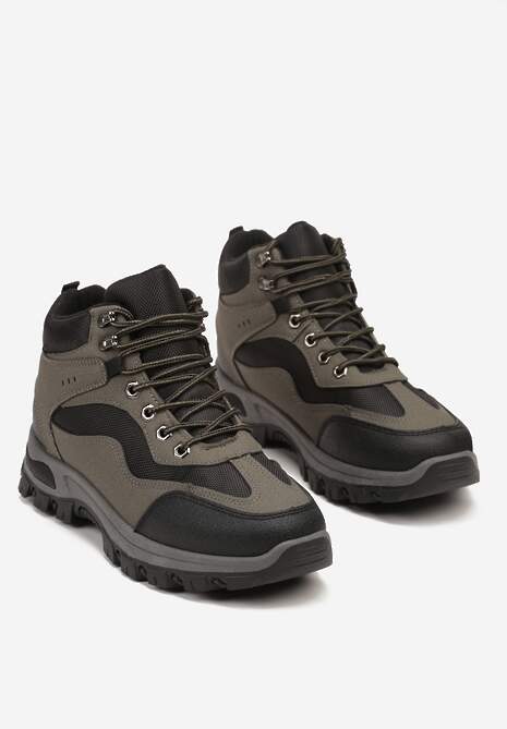 Czarno-Zielone Buty Trekkingowe Trapery Vices Ozdobione Geometrycznym Motywem Anarisse