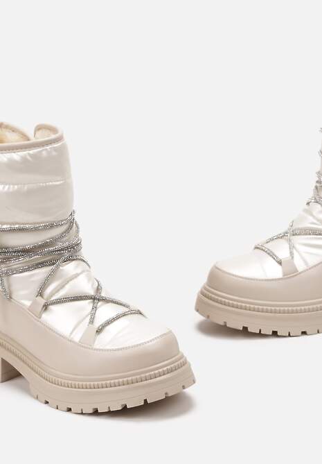 Beżowe Śniegowce na Platformie z Wiązaniem w Cyrkonie Brelara