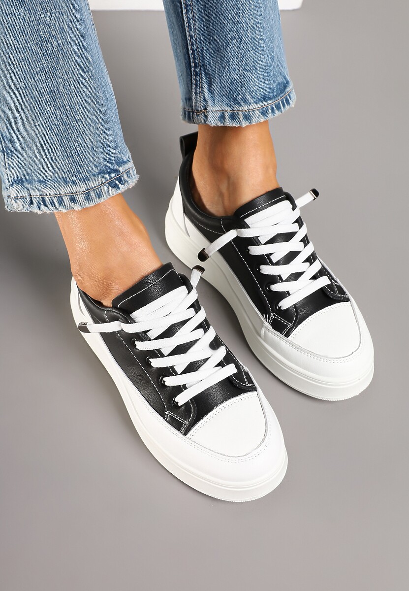 Czarne Trampki na Platformie z Niską Cholewką Fonathra