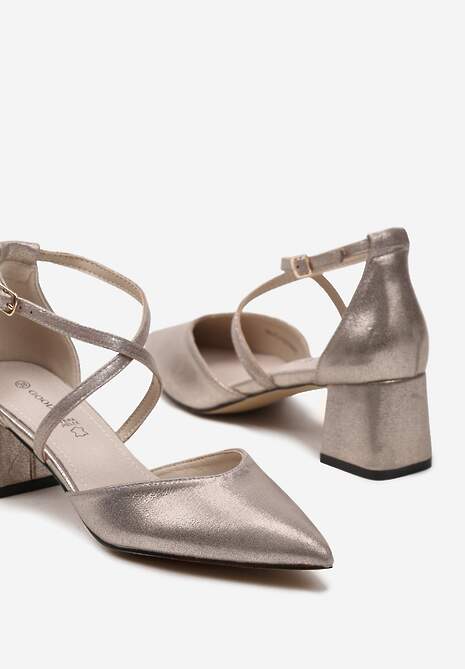 Ciemnobeżowe Czółenka w Stylu Retro na Słupku ze Skórzaną Wkładką Leav