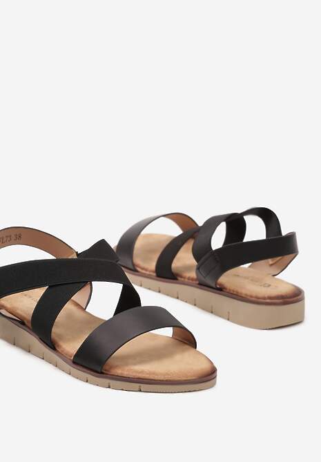 Czarne Płaskie Sandały z Wsuwanym Zapięciem Sandidia