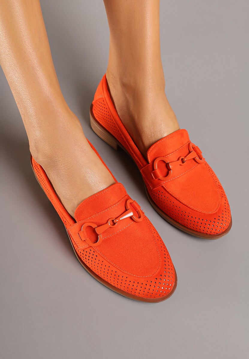 Pomarańczowe Mokasyny Vices z Perforacją z Wkładką ze Skóry Naturalnej Felithria