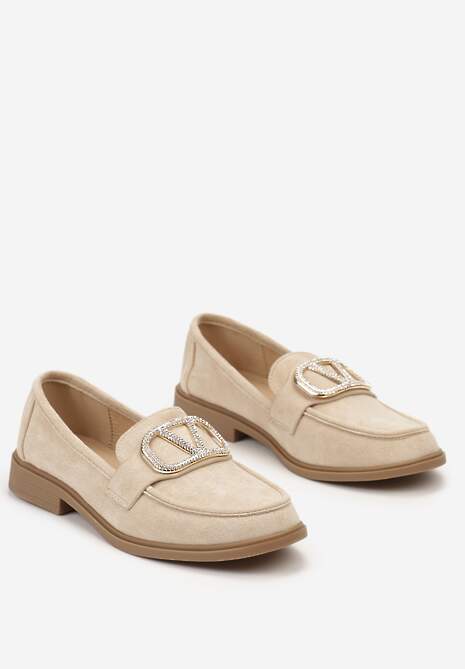 Beżowe Mokasyny Ozdobione Klamerką i Cyrkoniami z Ekozamszu Ahira
