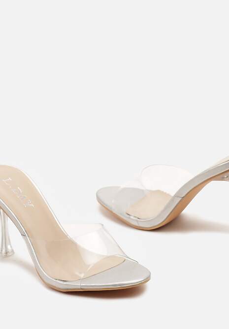 Srebrne Transparentne Klapki na Wysokiej Szpilce Vaprese