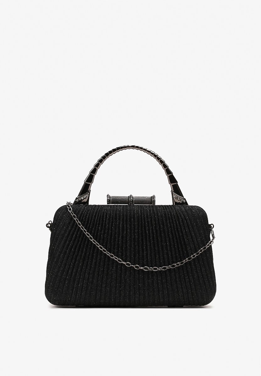 Czarna Połyskująca Torebka Kopertówka z Łańcuszkiem Bouffa