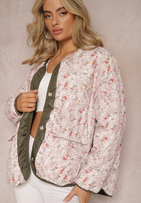 Zielona Pikowana Dwustronna Kurtka z Kieszeniami Dansi