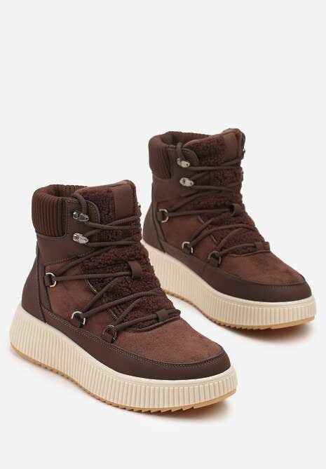 Brązowe Śniegowce Trapery Vices na Platformie z Tłoczeniem Gelarda