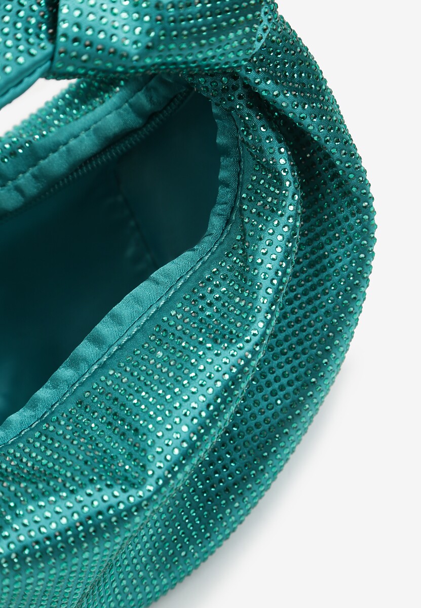 Zielona Błyszcząca Torebka z Rączką i Ozdobnym Wiązaniem Jorella