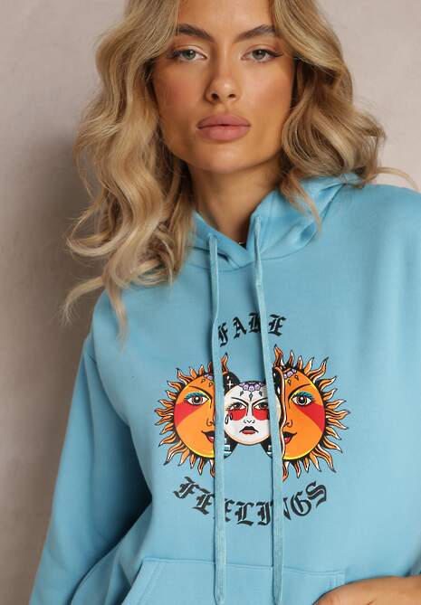 Jasnoniebieska Bluza Kangurka z Nadrukiem i Kapturem Uvella